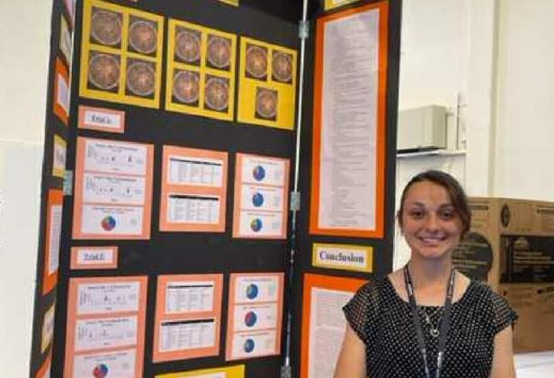 Chloe Rychener, an 11th-grader at Grants High School, sought to answer the question: “What’s Lurking in Your Mask?” She has already qualified for the International Science Fair in Atlanta, Georgia, in May. Courtesy Photo