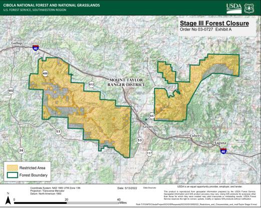 The highlighted areas on this map will be closed to public until December 31. This is in an effort to protect the forest from fires and keep Cibola County safe. Courtesy Map