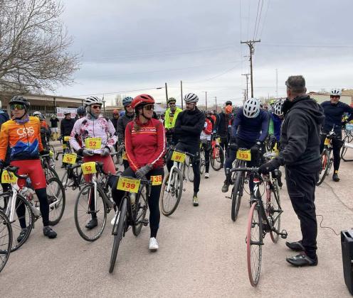 Courtesy Photo The 2023 Mt. Taylor Winter Quadrathlon took off on February 18 in the cold. These shots show athletes at the start of the race, working to make their way up Mount Taylor.