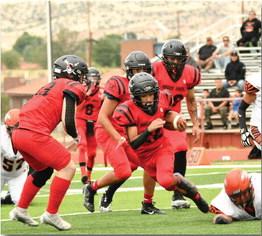 Andres Lazos, a senior, shows off his footwork and speed as he weaves between Bengals this past Saturday in the 2023 Grants High School homecomeing football game. Lazos had123 yards and three touchdowns in that game. The Pirates are currently 1-1 and will face the number one ranked team in the state, the Bloomfield Bobcats (2-0) this upcoming Friday, September 1st in a home game. Franklin Romero - CC