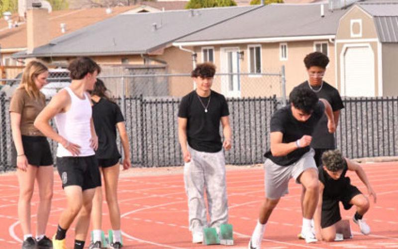 Cardenio Chavez a senior on the Grants High School Boys’Track team hits it hard at a recent practice at GHS. Courtesy Photo