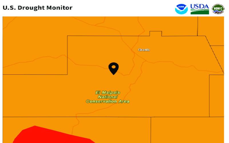 The latest U.S. Drought Monitor map, using data valid March 24, 2026, shows all of Cibola County in Severe Drought (D2), with 100% of the county now falling within that category. The updated map reflects worsening dry conditions across the county as Cibola moves deeper into spring and closer to the heart of fire season. Courtesy Photo
