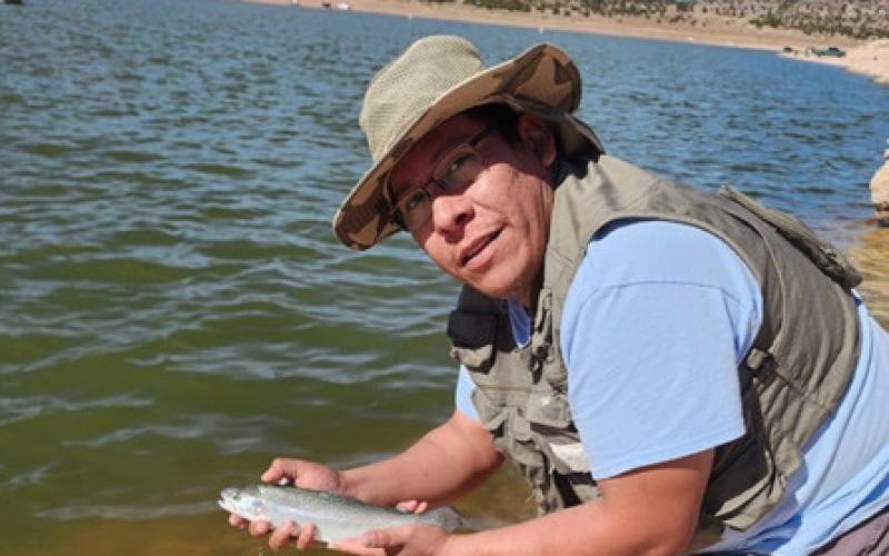 Lowell Smith caught a trout using a green, yellow and orange Kastmaster on Feb. 27. Courtesy Photo