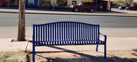 One of several new benches installed along Route 66 near Fire &amp; Ice Park offers a clean and comfortable place to rest amid ongoing downtown revitalization. Courtesy Photo