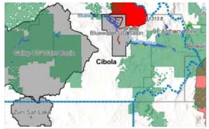 A new interactive water planning tool developed by the New Mexico Interstate Stream Commission and data firm RS21 shows the complex mosaic of water basins, aquifers, and advisory zones across Cibola County. The red area highlights the San Mateo Creek Basin, currently under a health advisory, while the map also shows key water basins like Bluewater and Gallup. Officials hope the tool will improve public understanding of how people and water interact throughout New Mexico. Diego Lopez - CC