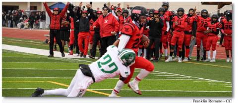 Senior Andres Lazos, 22, scores a rushing touchdown much to the thrill and excitement of the team, coaches and fans. The Pirates defeated Moriarty 19-6 in the 2024 homecoming game.