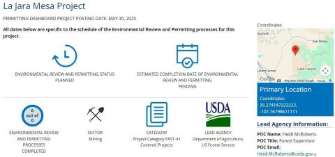 La Jara Mesa Project Located within the Mount Taylor Ranger District, the La Jara Mesa Project is now federally recognized under the FAST-41 permitting program. The site has long been a point of contention due to its proximity to the sacred mountain. Courtesy Photo