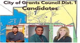 District 1 voters will choose between three contenders this November: Zach Gutierrez, Bob Tenequer, and Dolores Vallejos. The district covers the city’s northeast neighborhoods around Roosevelt Avenue, Sakelares Boulevard and North Hills Drive. Each elected councilor will serve a fouryear term on the five-member Grants City Council. Courtesy Photo
