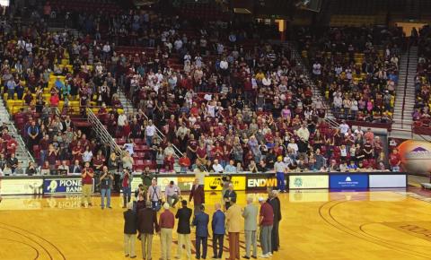 New Mexico coaching legend, Lou Henson, dies at 88. The 1970 New Mexico State University’s Men’s Basketball team that reached the Final Four gathers together to be honored at the Pan American Center in Las Cruces on February 15, 2020. Henson is honored virtually.