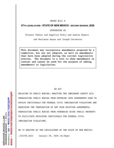 House Bill 9, the Immigrant Safety Act has passed the New Mexico Senate. It has now passed both chambers of the New Mexico Legislature and goes to the governor for signature.