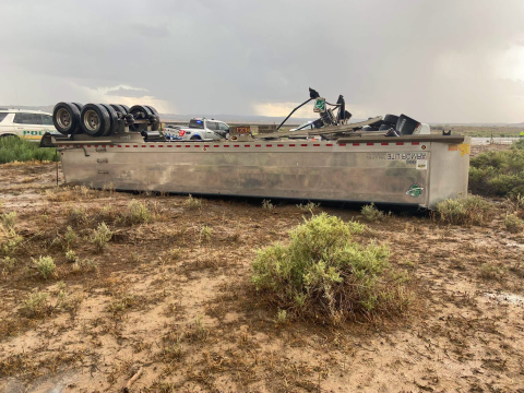 An empty ore haul truck operated by Hammon Trucking overturned Tuesday afternoon on U.S. Highway 160 near Black Mesa, Ariz., on the Navajo Nation. The truck was traveling from Energy Fuels' White Mesa Mill in Utah to the Pinyon Plain uranium mine near Grand Canyon National Park. It is believed that heavy rainfall and flooding on the roadway contributed to the accident.