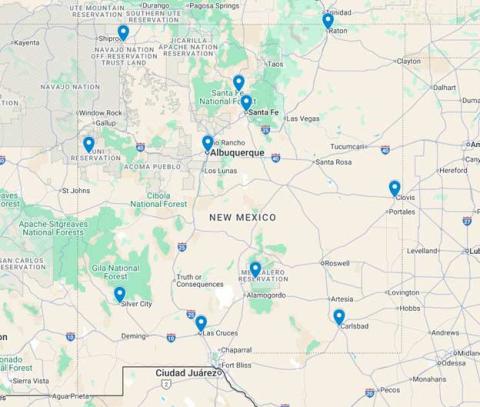 Map of locations the Yazzie/Martinez Action Plan will be occuring. The meeting in Zuni Pueblo will be held August 14. The New Mexico Public Education Department and Los Alamos National Laboratory have yet to announce a location. This will be the only hearing in Cibola County, and because of how large the Pueblo of Zuni is, it may be held in McKinley County. Courtesy Photo