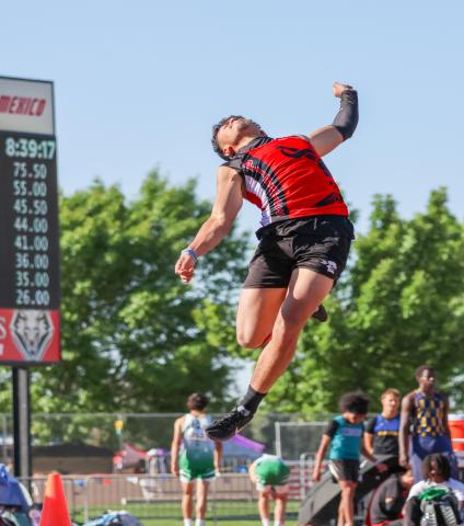 Up, Up and Away, Cardenio Chavez, a senior at GHS placed 7th in the Blue Cross Blue Shield 4A state track and field championship this past weekend. He had a jump of 20-05.75. GHS Media
