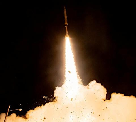 A Zombie Black Dagger missile target, designed to fly a ballistic flight path and demonstrate defensive protection capability, launches from Fort Wingate, New Mexico, Nov. 2. The flight served as a search track to test the Lower Tier Air and Missile Defense Sensor system.