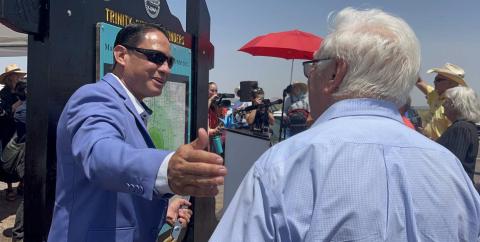 Governor Michelle Lujan Grisham cuts the ribbon to mark the opening of the new NM 566 bridge near Church Rock, which includes pedestrian infrastructure to improve safety for community members. Courtesy Photo