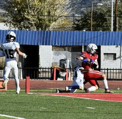 Senior Coudy Melonas,7, with a touchdown in the fourth quarter to seal the Pirates win over Silver last week. The Pirates advance to the quarterfinals in the NUSENDA 4-A State football tournament. They will play St. Pius next Friday at NUSENDA community Stadium in Albuquerque at 7 PM. Franklin Romero - CC