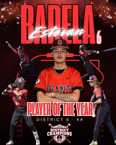 The Grants High School Baseball Team earned many All District accolades in 2026. Estevan Barela, pictured, was named District Player of the Year for District 5 4A. GHS Media