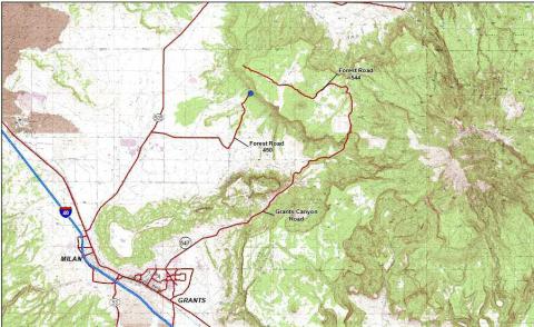 A map showing the location of the La Jara Mesa Mine Facility Area, northeast of Grants, New Mexico. The site, accessed via Forest Roads 450 and 544, is among the uranium mining projects currently under review as part of the Trump administration’s push for energy development. With Mount Taylor in the vicinity, the proposed mine has sparked controversy due to environmental concerns and its proximity to sacred Indigenous lands. Courtesy Photo by USFS