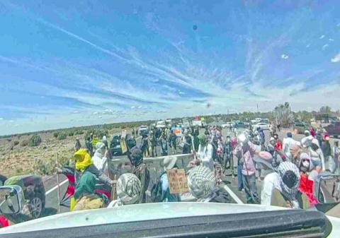 A trucker's view of the May 17 Pinyon Plain protesters from inside the truck Courtesy Photo