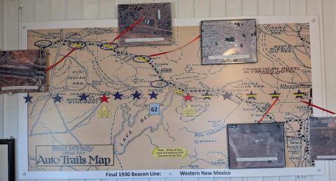 In the Aviation Museum, you can see the map that shows the location of the beacons and the course airplanes had taken in 1930s, cutting through what is now known as Cibola County. Amerika Rougemont - CC