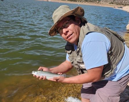Lowell Smith caught a trout using a green, yellow and orange Kastmaster on Feb. 27. Courtesy Photo