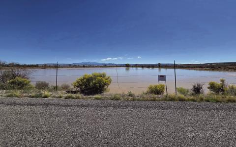 Mount Taylor as seen from Roundy Pond outside Bluewater Village on October 3. In the lead up to recent monsoon storms this pond was dry to the very bottom. Courtesy of Kristine Simonson