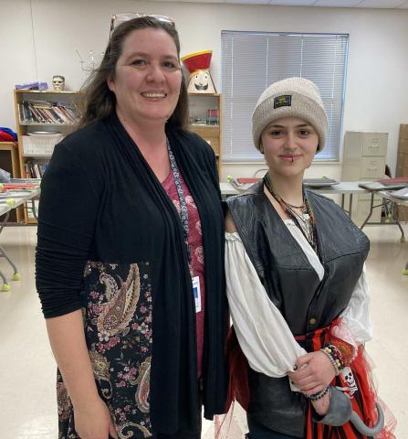 Director Anissa Shaver and Captain Hook played by Cheyenne Vernon stand next to each other as they prepare for opening night of Peter Pan. The production is being put on by the Grants High School Drama Department. Production of Peter Pan runs from March 10 -11 with a 7 pm show time. Doors open at 6:30 pm, and the price is $10. Come and watch local student actors shine on stage! CC Faith Mosley