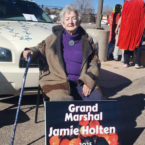 Grants didn’t let itself get down! Jamie Holten, named grand marshal for the 2025 Holiday Light Parade, attended Saturday’s festivities and led the city’s spirit after the 2025 Holiday Light Parade was canceled and the celebration shifted to a daytime float festival at Grants High School. Courtesy Photo