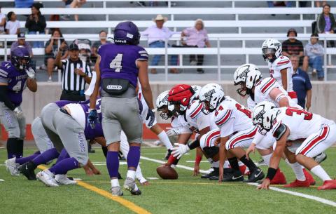 The Pirates football team, on their bye-week, are sitting pretty good as they are ranked second in 4A just behind last year’s state champion, the Bloom Field Bobcats. A key to the Pirate success has been their offensive and defensive lines. In this photo the “O line’ prepares to defend their quarterback.