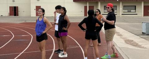 Grants high School Cross Country coach Cody Hayes with members of the GHS cross country team at a recent practice. The Lady Pirates placed first overall at the Rio Rancho Jamboree this past weekend and senior Laila Martinez placed first in in the girls varsity with a time of 21:13.0. 'We are excited for the season,' said Hayes at the start of the season. Franklin Romero - CC