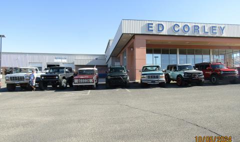 Bronco lineup in front of Ed Corley Ford dealership. Photo by Roger Siegmann